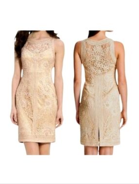 SUE WONG NOCTURNE Soutache Illusion Lace Sheath Dress